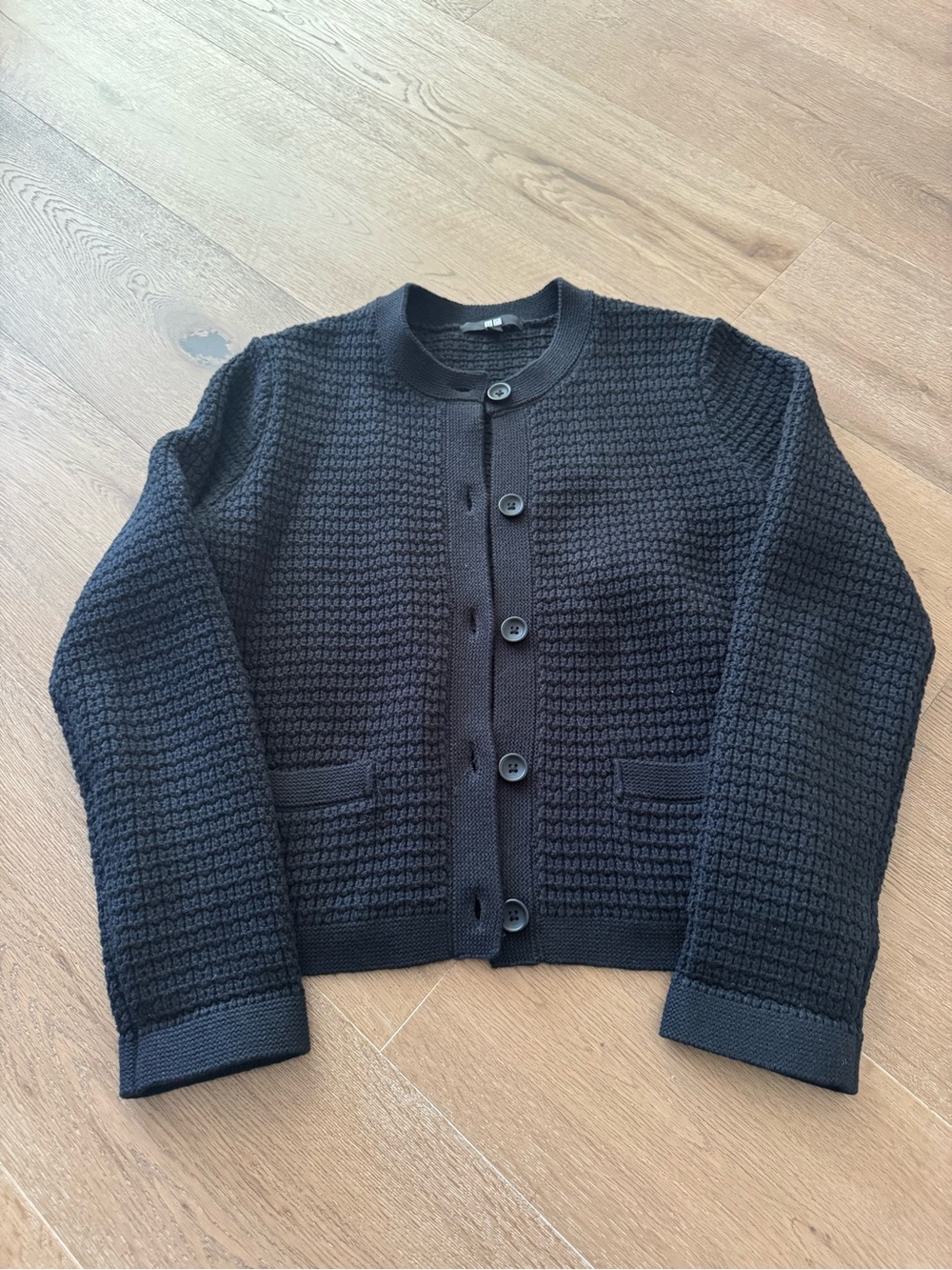 Uniqlo Black Textured Button Cardigan Jacket